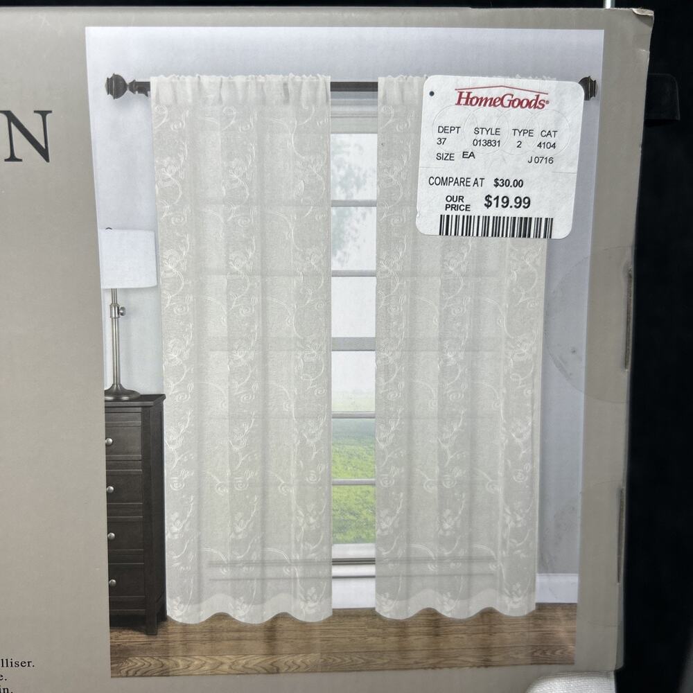 NEW Designer Collection Elite Drapery 2 Window Panels 38 x 84 White Sheer Floral